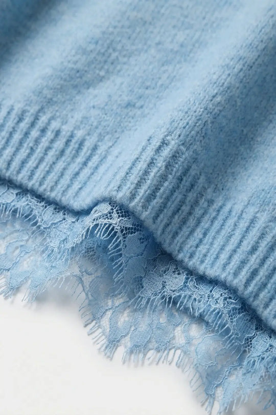 Soft Knit Sleeveless sweater with lace lining in blue color - One Size / Blue - Sweaters