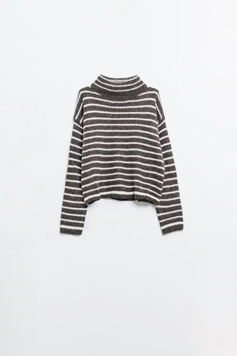 soft knit striped turtleneck sweater in brown - Sweaters