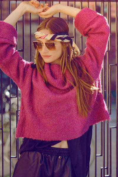soft knitted high neck sweater in fucshia color - One Size / Fuchsia - Sweaters