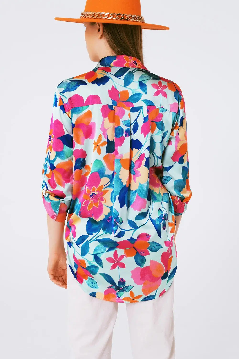 soft satin blouse with flower print - Shirts