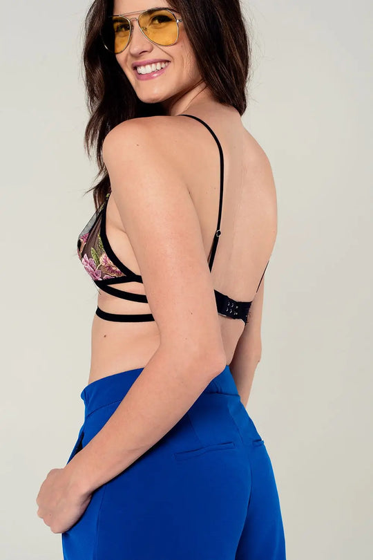 Soutien-gorge triangle floral en noir - Lenceria