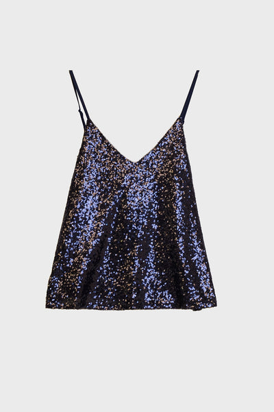 Navy Sequin Top With Deep V-Neckline