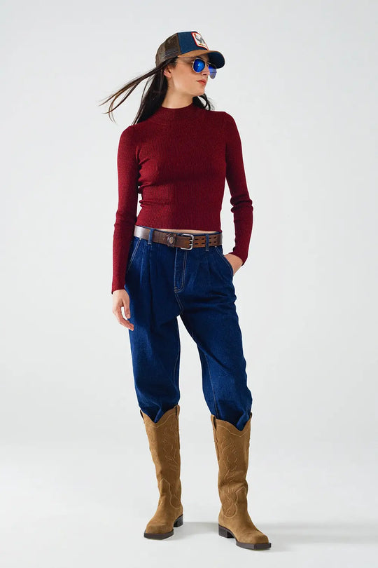 sparkeling red glitter trutle neck long sleeve Sweater - Sweaters