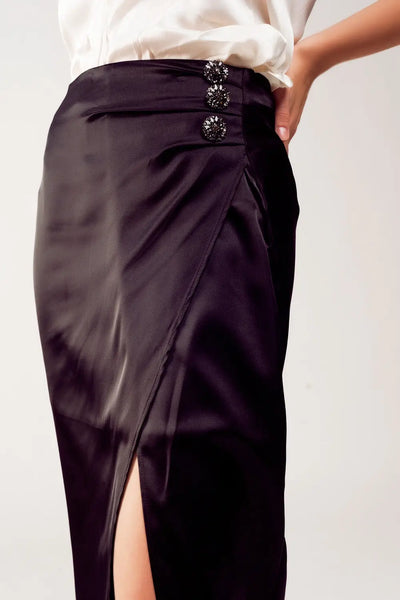 Split front midi skirt in black - Skirts