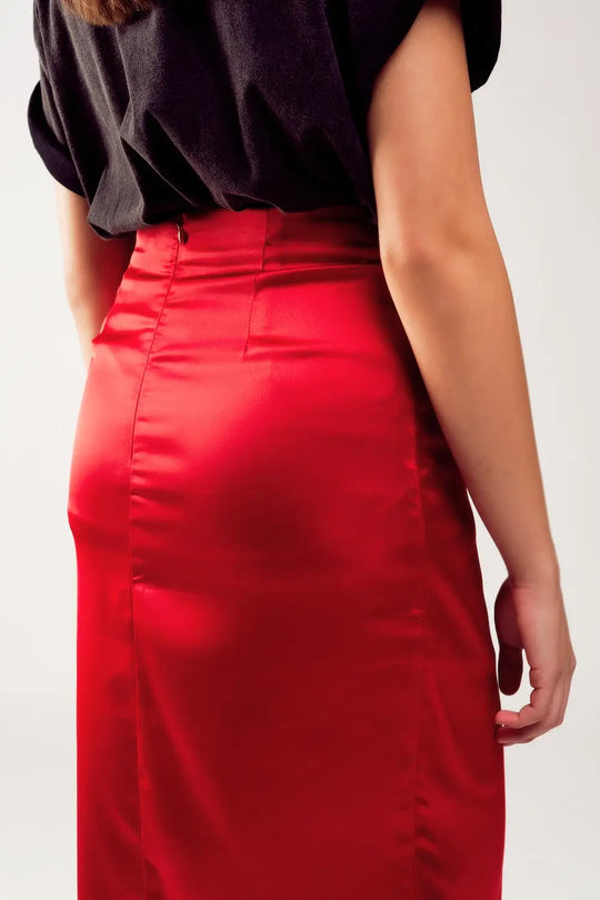 Split front midi skirt in red - Skirts