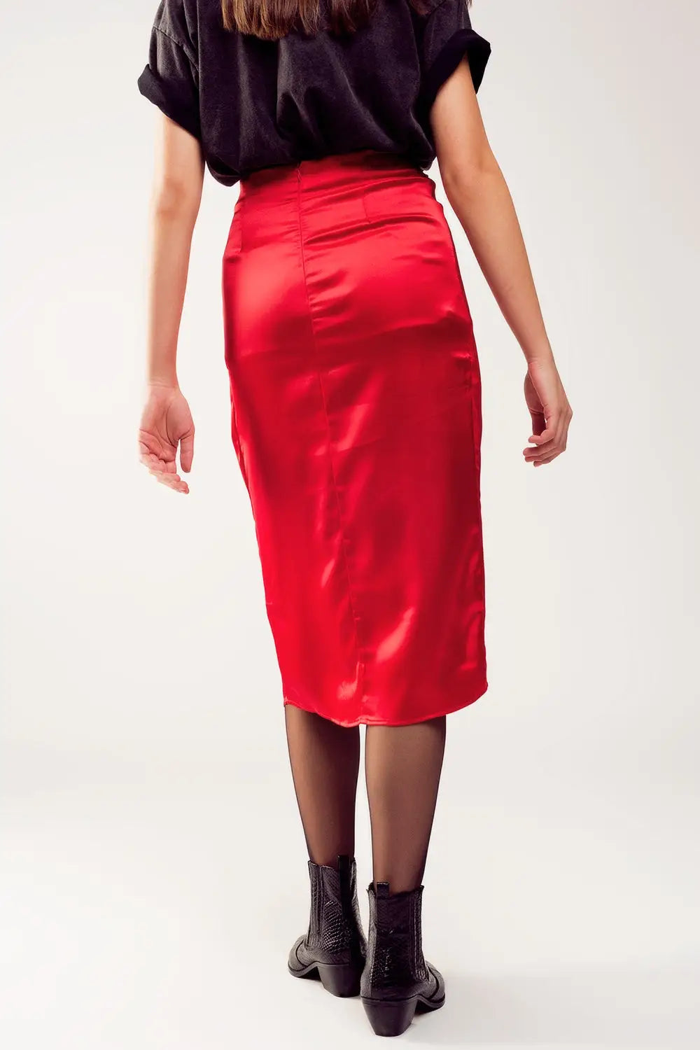 Split front midi skirt in red - Skirts