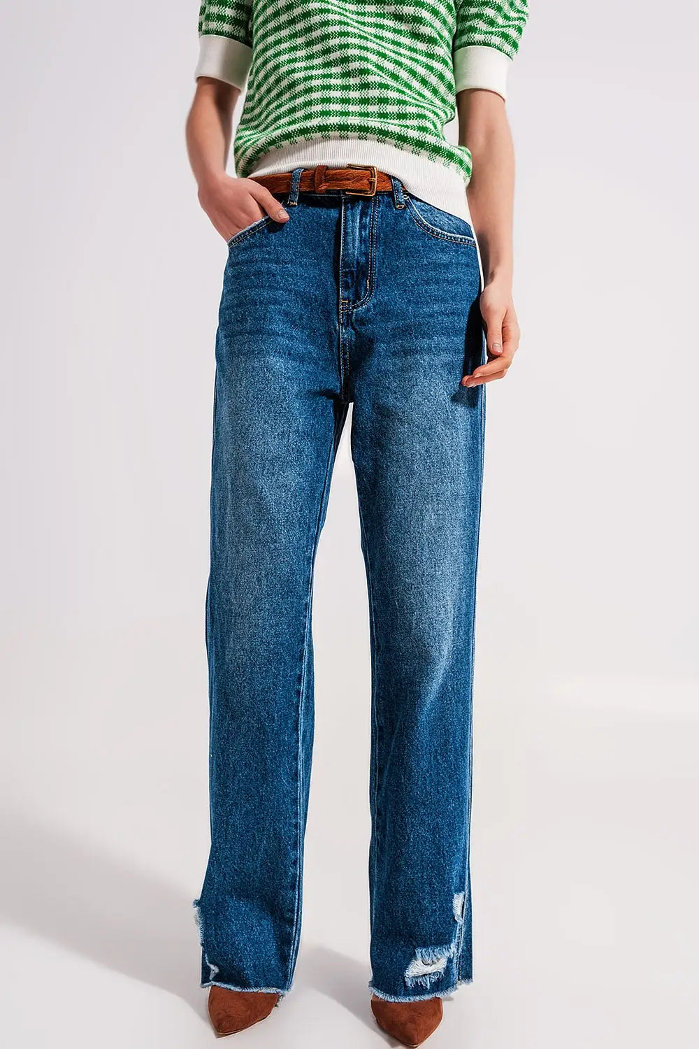 Split hem jeans in medium denim - Jeans