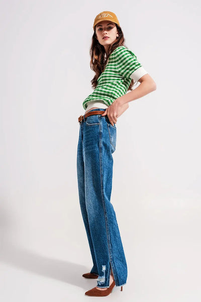 Split hem jeans in medium denim - Jeans