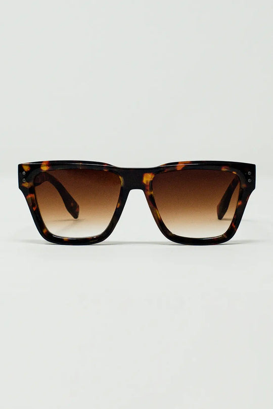 Q2 Square Chunky Sunglasses In Tortoise Shell With Degrade Lenses