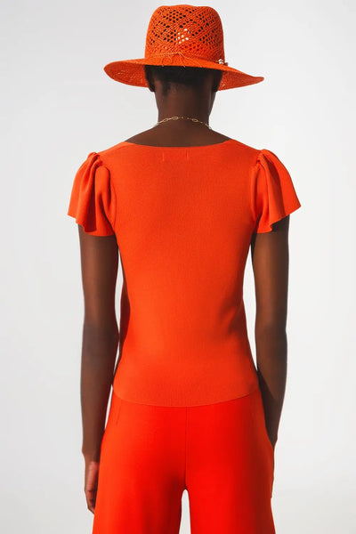 square neck puff sleeve sweater in orange - Sweaters