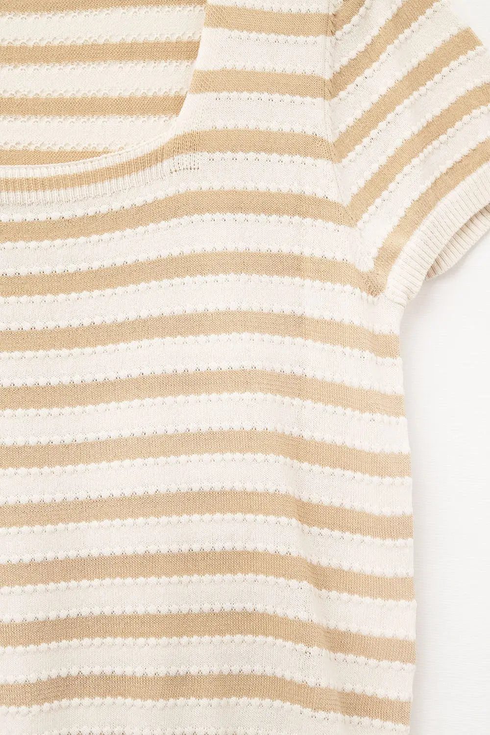 Square neck Stripped Sweater in beige and camel - One Size / Beige - Sweaters