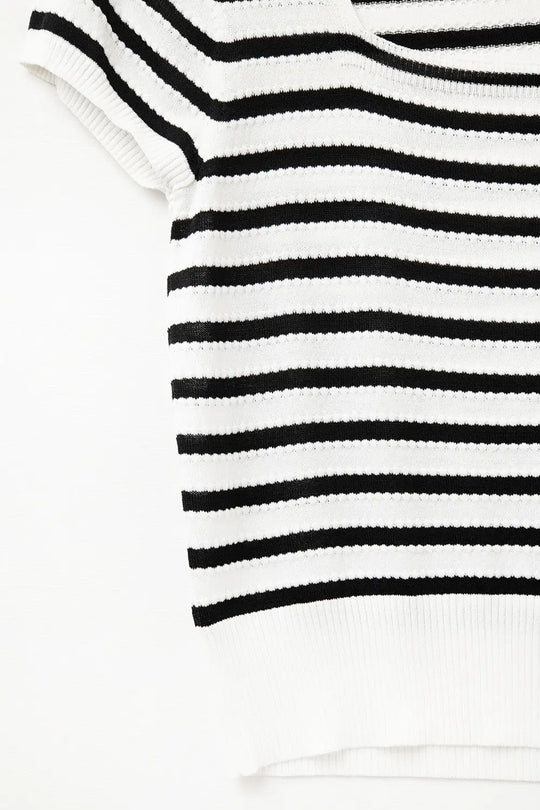 Square neck Stripped Sweater in Black and White - One Size / White - Sweaters