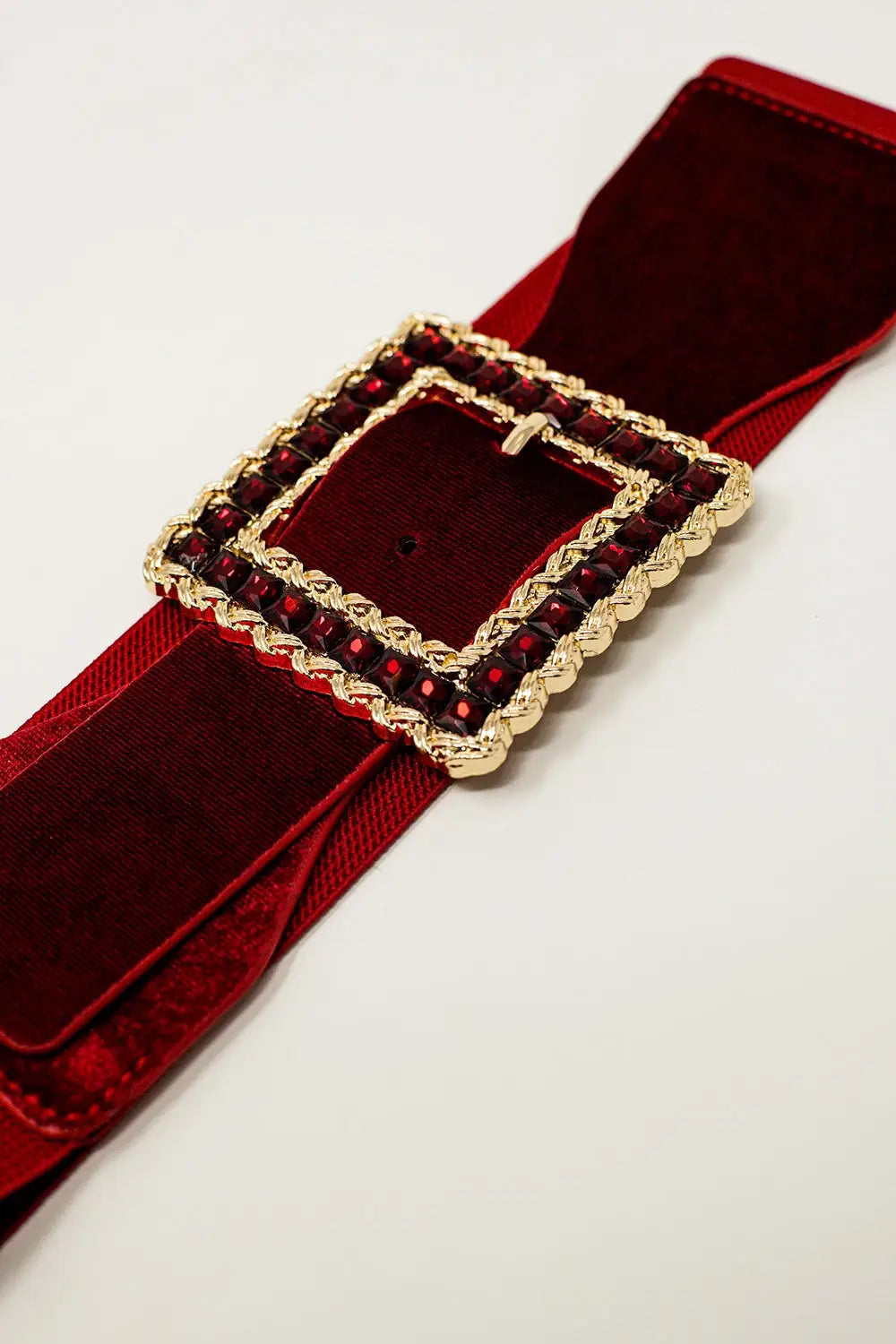 Square red belt with rhinestones and adjustable elastic - One Size / Red - Accesory