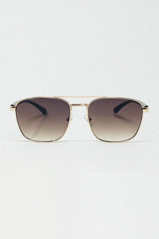 Q2 Squared Metal Sunglasses in Brown Smoke Lens