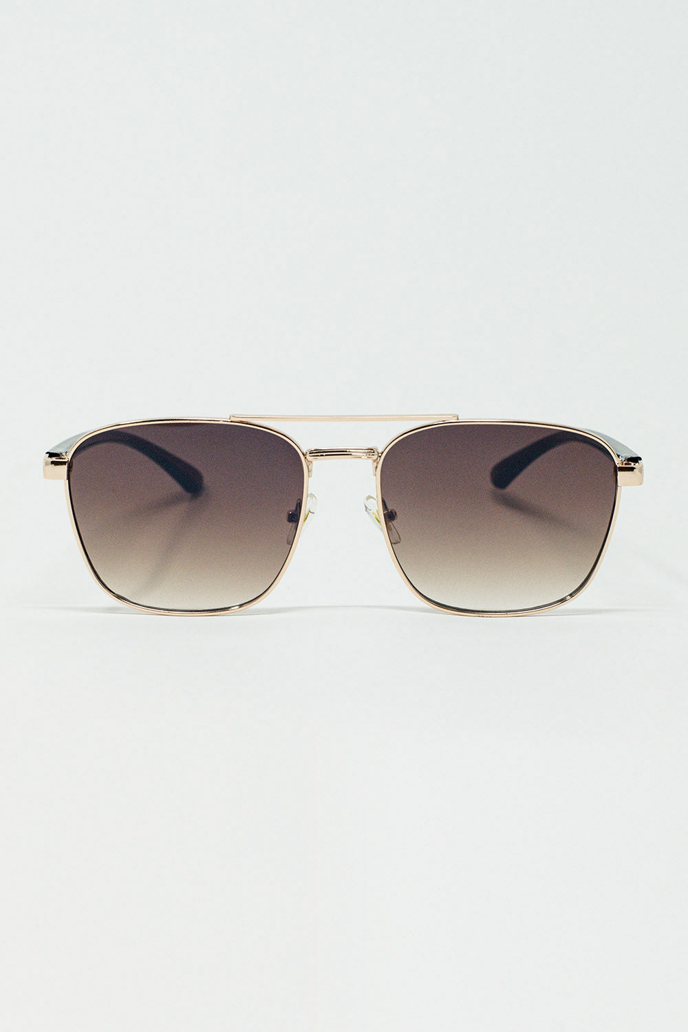 Q2 Squared Metal Sunglasses in Brown Smoke Lens