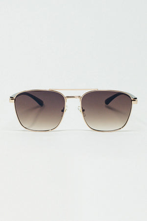 Q2 Squared Metal Sunglasses in Brown Smoke Lens