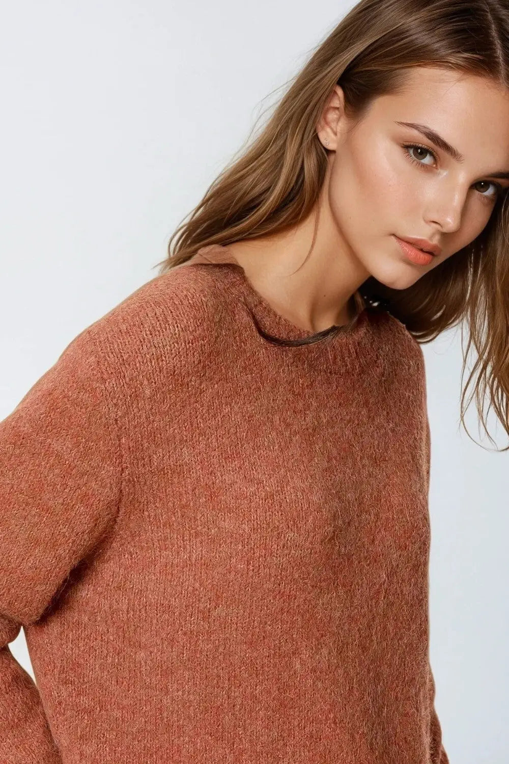 standard fit soft knit sweater in camel - Sweaters