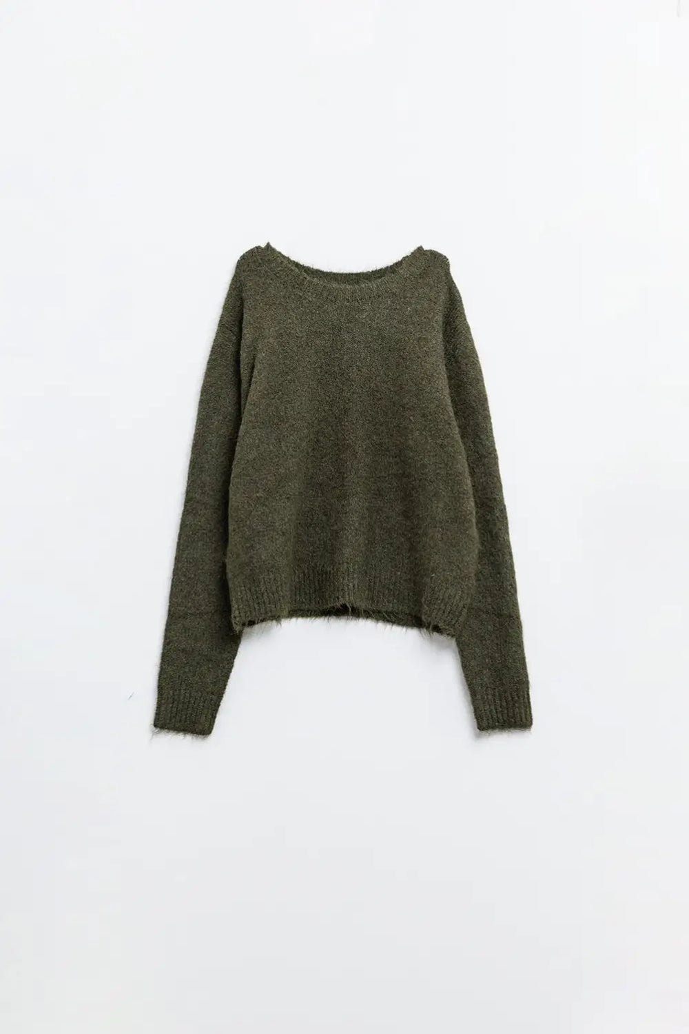 standard fit soft knit sweater in khaki - Sweaters