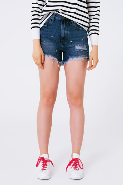 star stud embellishment denim shorts