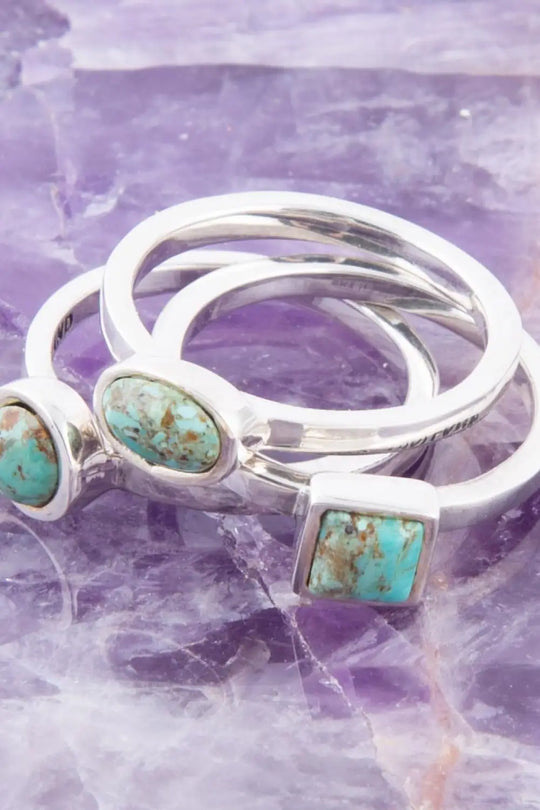 Sterling Silver Blue Turquoise Stackable Ring - Rings