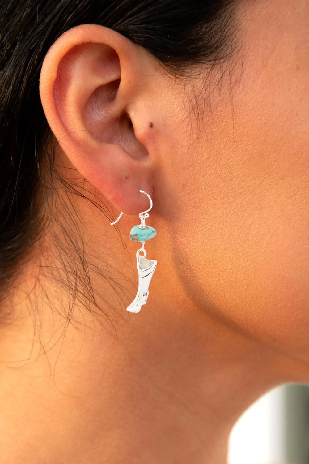 Sterling Silver Boot Charm and Blue Turquoise Earrings - Earrings