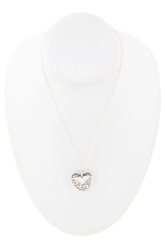 Sterling Silver Engraved Heart Pendant Neckalce - Necklaces