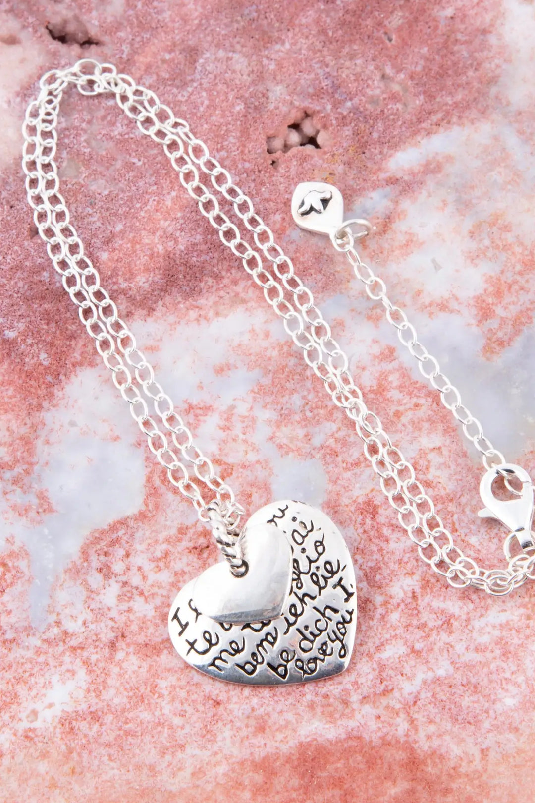Sterling Silver Engraved Heart Pendant Neckalce - Necklaces