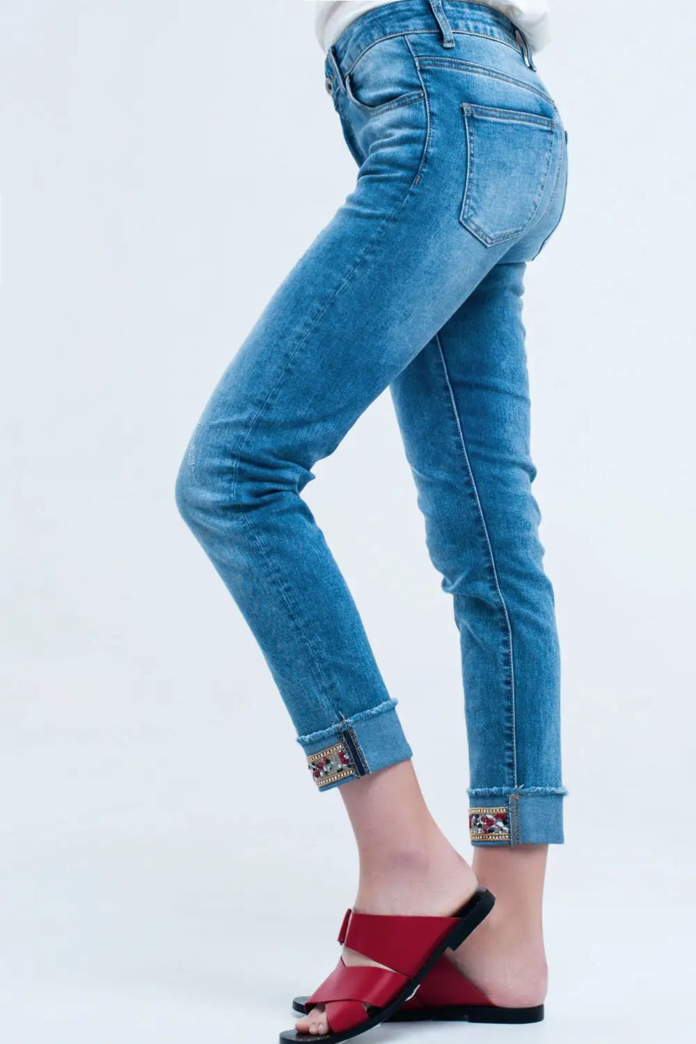 Straight ankle jeans with crystal detail - Jeans