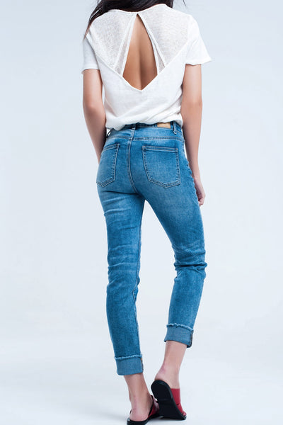 Straight ankle jeans with crystal detail