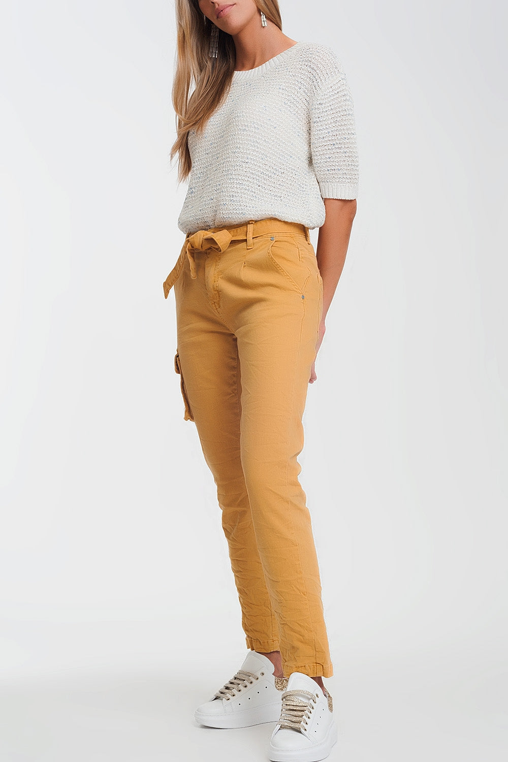 straight cut pants in mustard