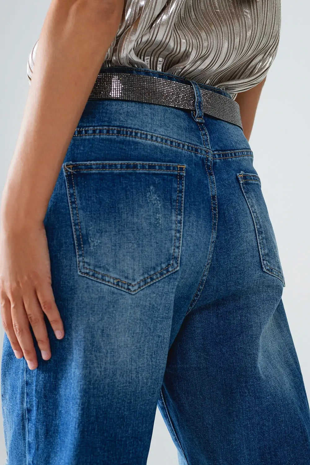 Straight Distressed Jeans With Paint Stains Details - Jeans