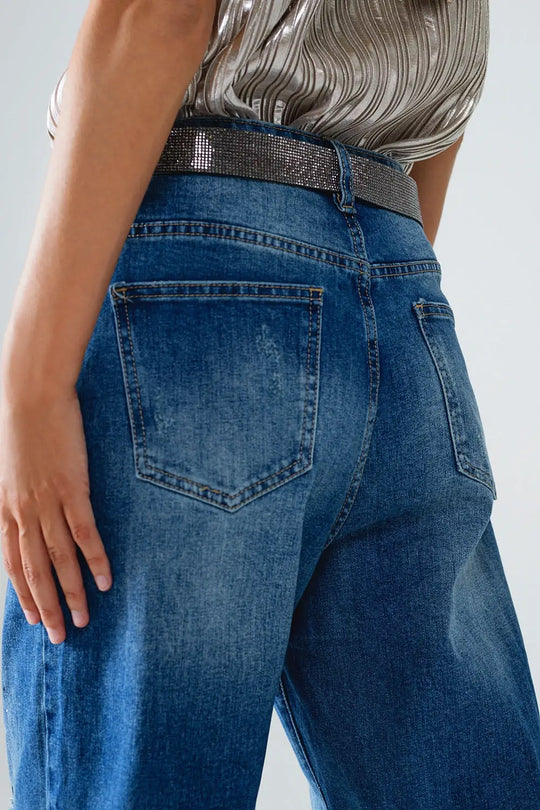 Straight Distressed Jeans With Paint Stains Details - Jeans