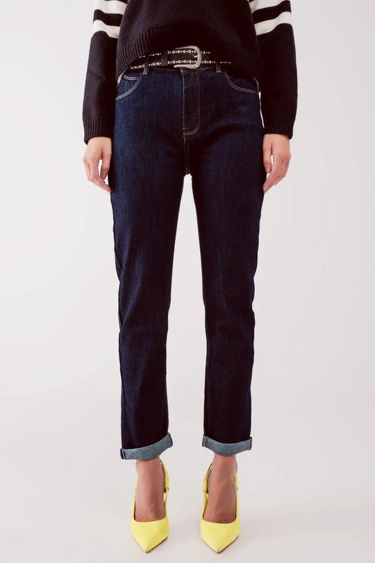 Q2 straight fit jeans in dark wash blue