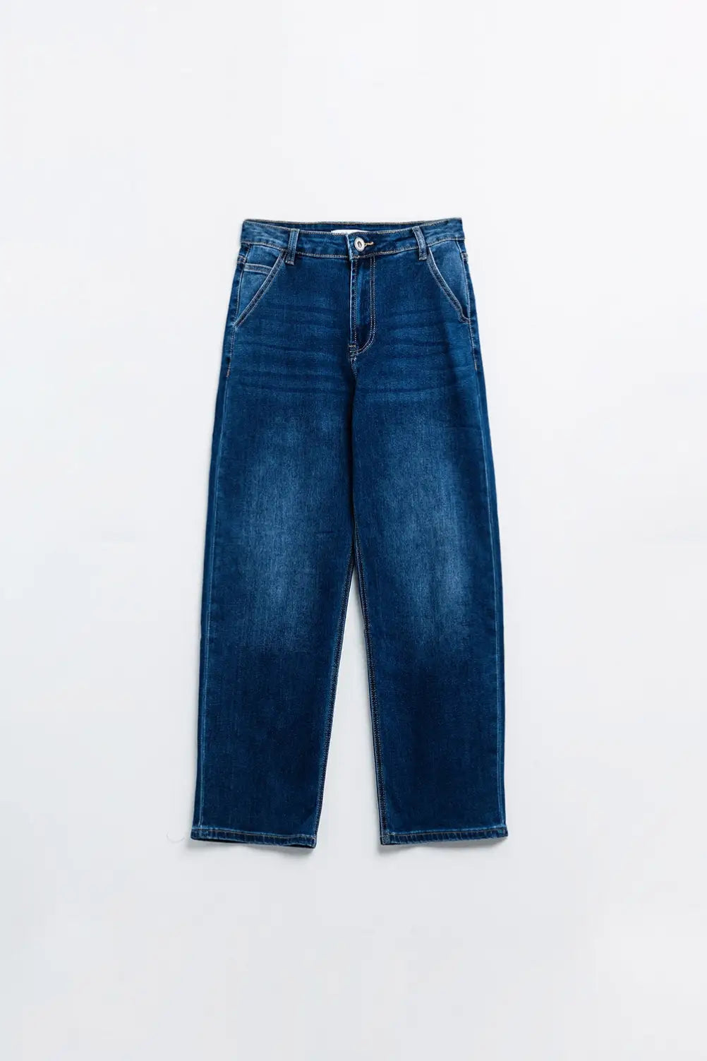 Straight Fit Jeans With Side Pockets in Mid Blue - Jeans