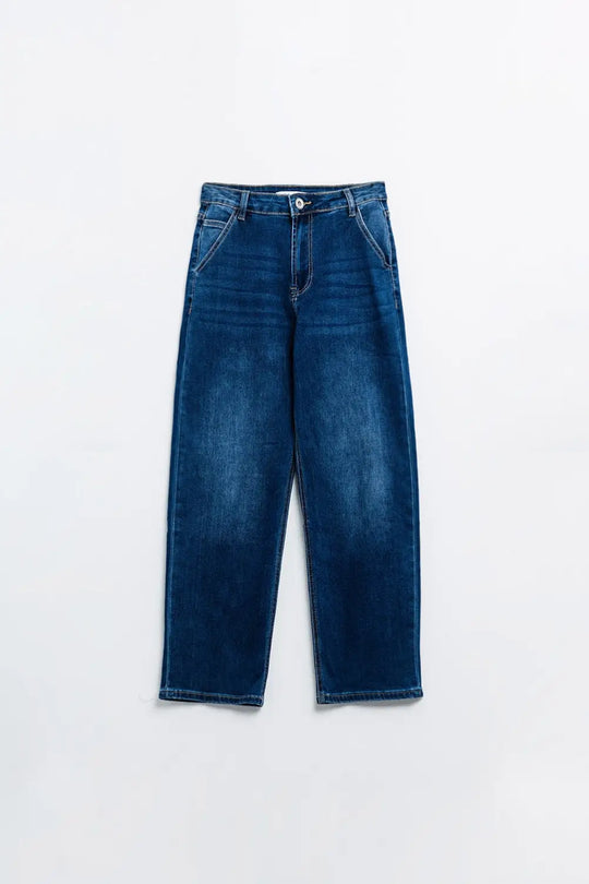 Straight Fit Jeans With Side Pockets in Mid Blue - Jeans