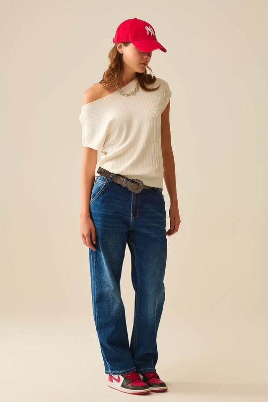 Straight Fit Jeans With Side Pockets in Mid Blue - Jeans