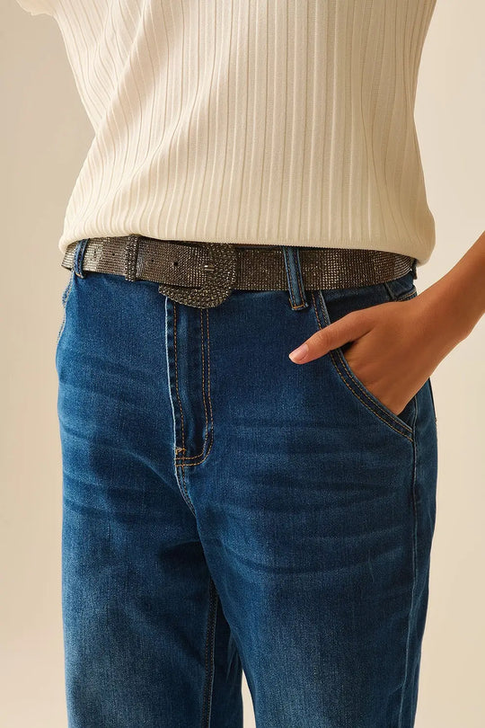 Straight Fit Jeans With Side Pockets in Mid Blue - Jeans