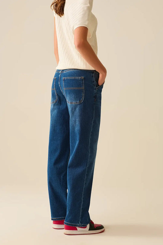 Straight Fit Jeans With Side Pockets in Mid Blue - Jeans
