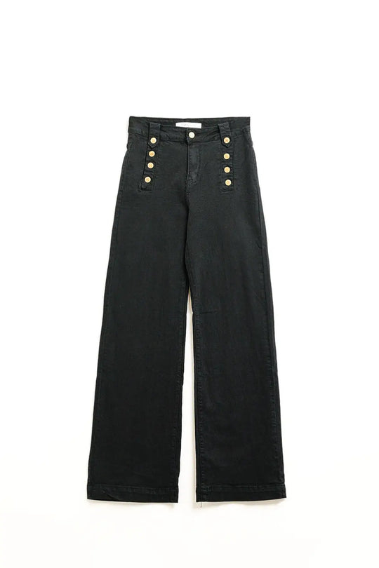 Straight Jeans With Gold Buttons At the Side in black - Pants