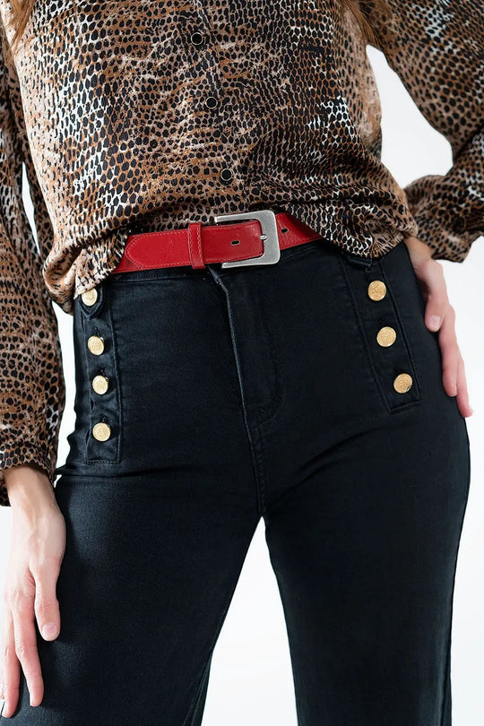 Straight Jeans With Gold Buttons At the Side in black - Pants