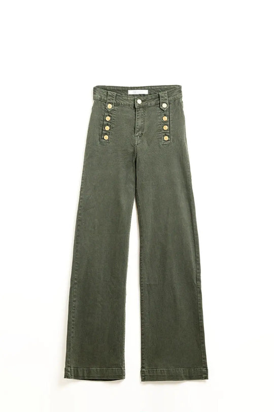 Straight Jeans With Gold Buttons At the Side in khaki - Pants