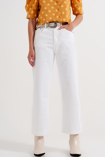 Q2 Straight leg ankle grazer jeans in white