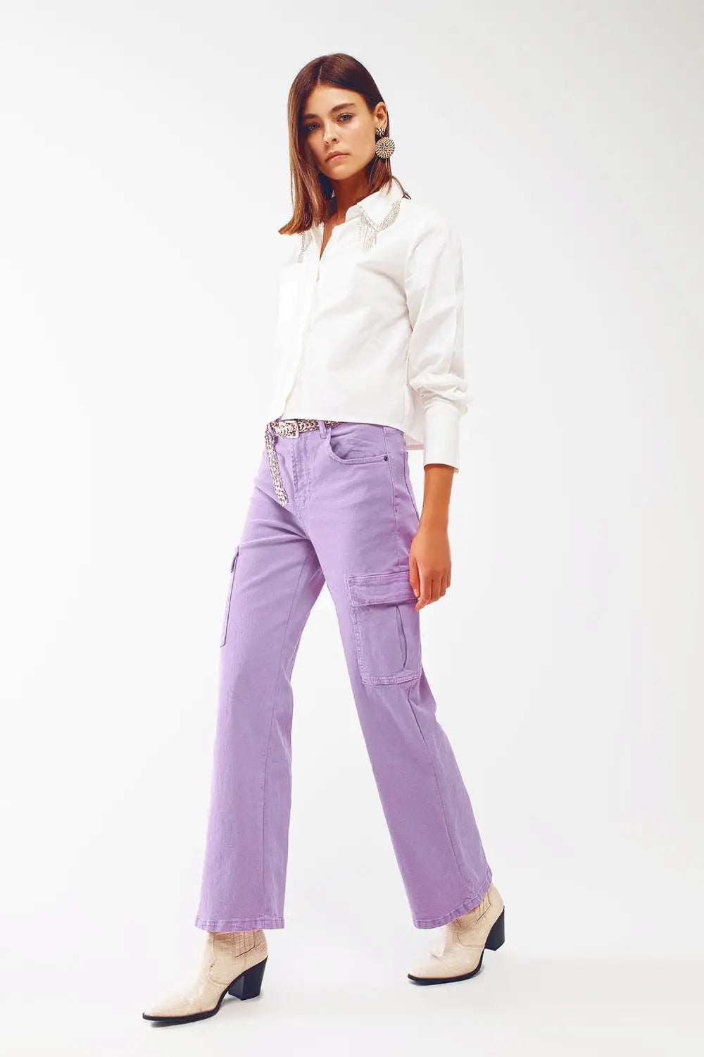 Straight Leg Cargo Jeans in Purple - Jeans