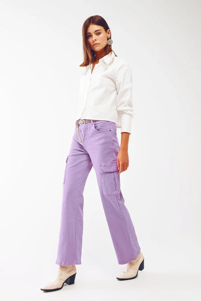 Straight Leg Cargo Jeans in Purple - Jeans