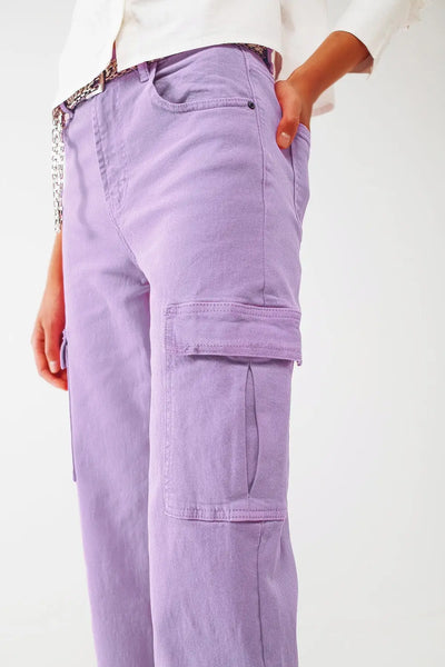 Straight Leg Cargo Jeans in Purple - Jeans