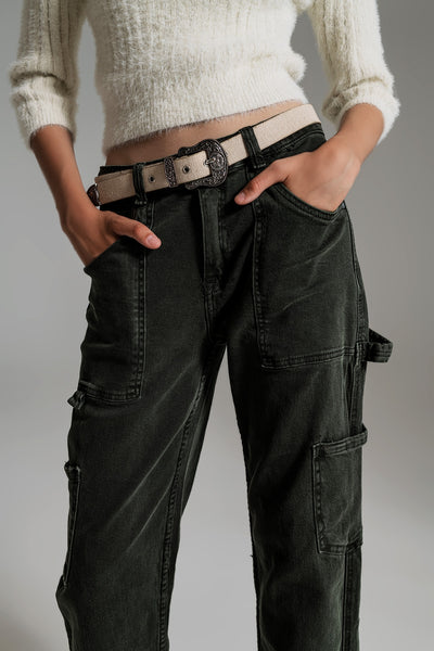 Straight Leg Cargo Pants in dark green