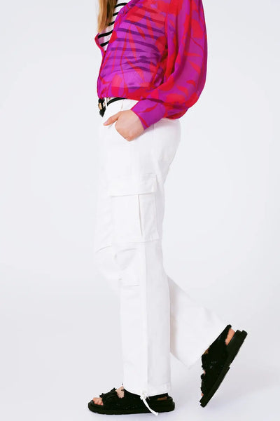 Straight Leg Cargo Pants in White - Jeans