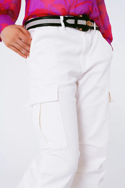 Straight Leg Cargo Pants in White - Jeans