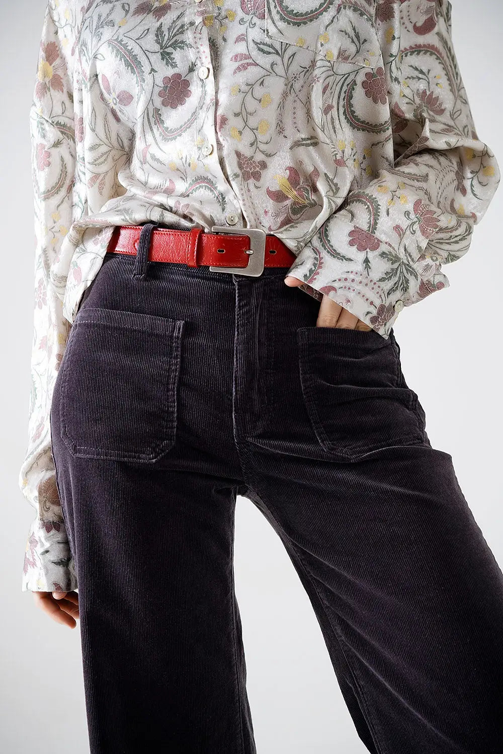 Straight Leg Corduroy Jeans in dark grey with pockets - Bottoms