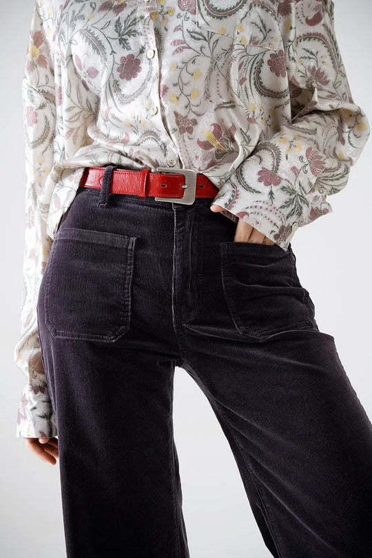 Straight Leg Corduroy Jeans in dark grey with pockets - Bottoms